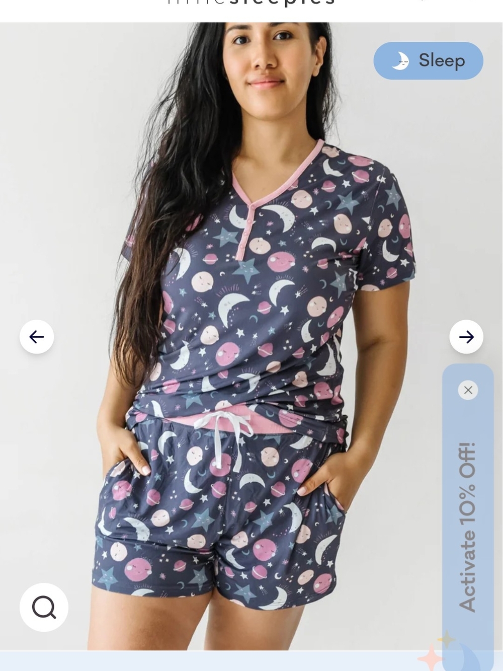 Little Sleepies Women's Moon & Stars Short Sleeve Pajama Set - Grey & Pink